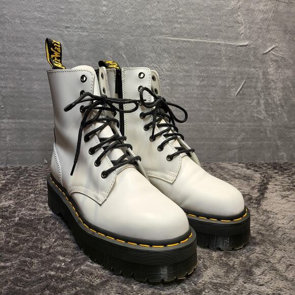 Dr. Martens Jadon Boots Womens Size 8 White Leather Platform Combat Chunky Zip - Picture 1 of 6